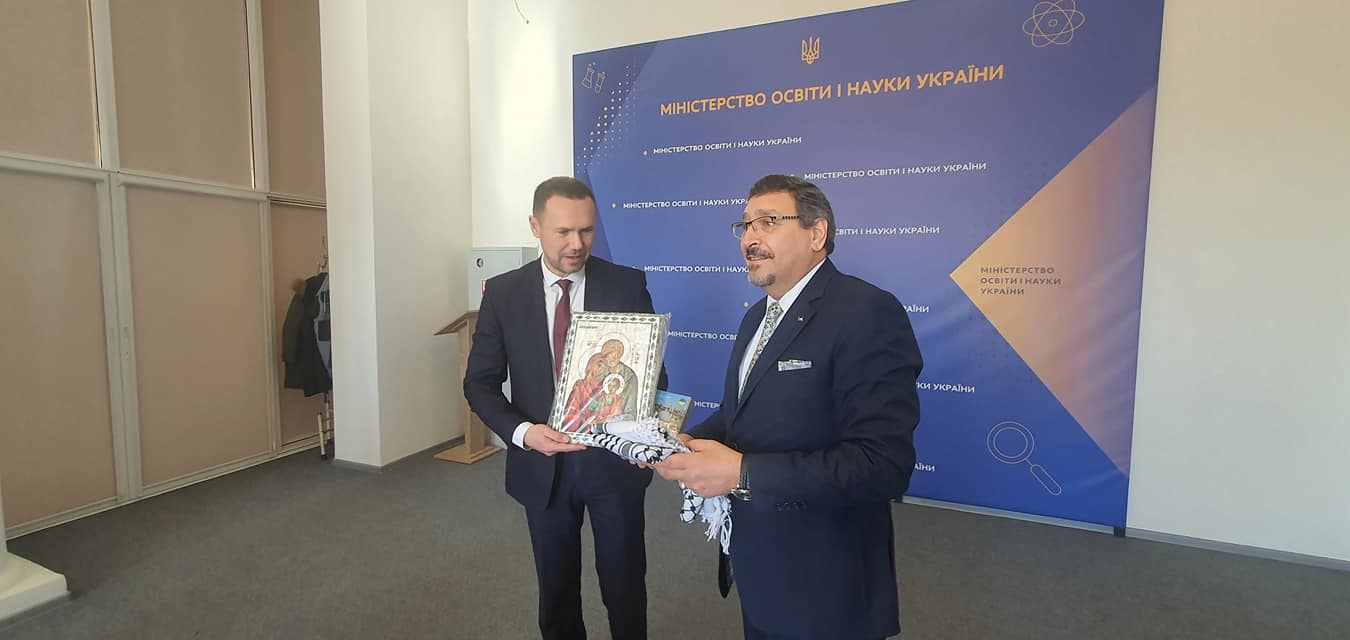 H.E. Ambassador Hashem Dajani accompanied by Mr. Dawood Jalloud, Counselor of the Embassy, meeting with H.E. Minister of Education and Science of Ukraine Mr. Serhiy Shkarlet
